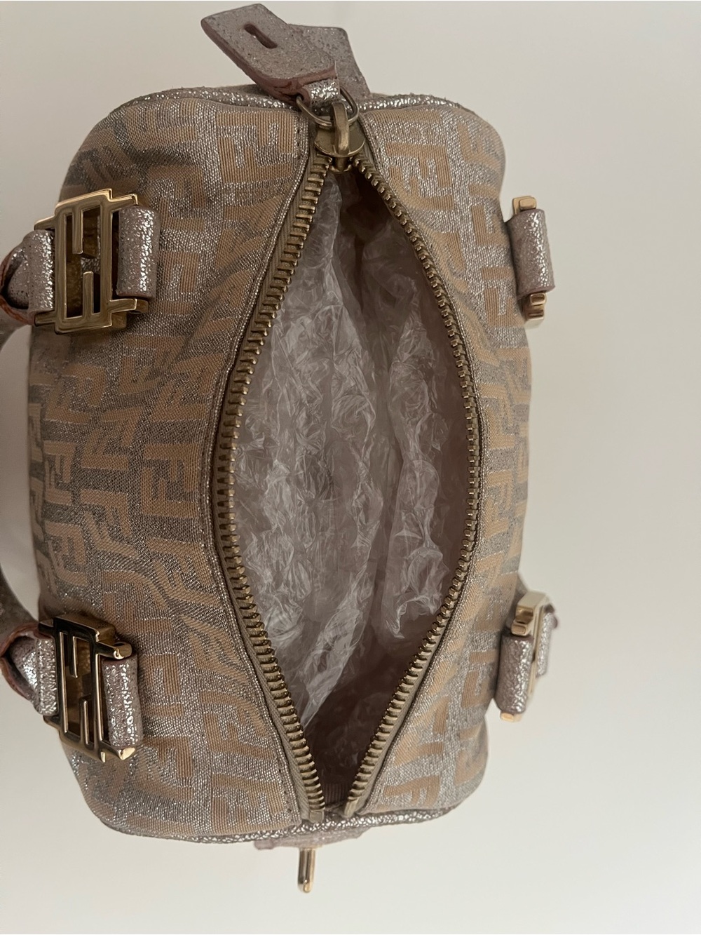 Fendi Small Boston Metallic Monogram Handbag - Picture 7 of 8